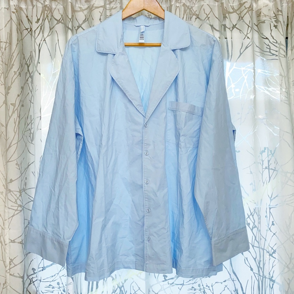SKIMS GLACIER LIGHT BLUE COTTON POPLIN BUTTON UP LONG SLEEVE SLEEP TOP - Picture 3 of 9